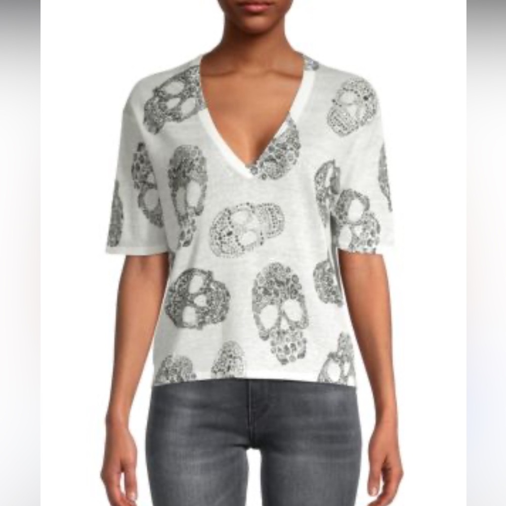 New Skull Cashmere White/Charcoal RUMA Linen Skull BOHO Top Size L - Picture 5 of 15